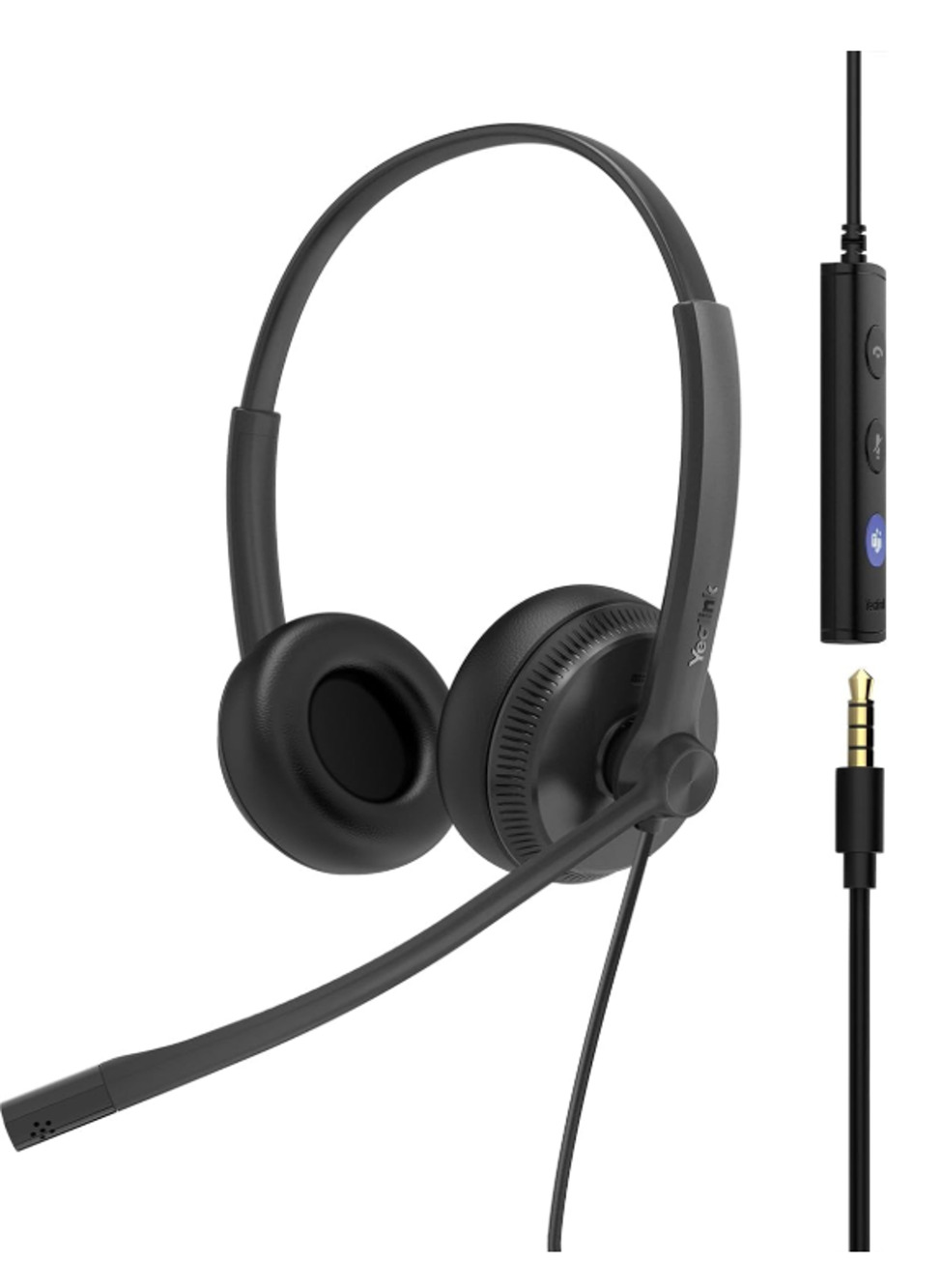 Yealink UH34 USB Headset with Mic,USB-A 3.5mm Jack Wired Headphones with Noise C
